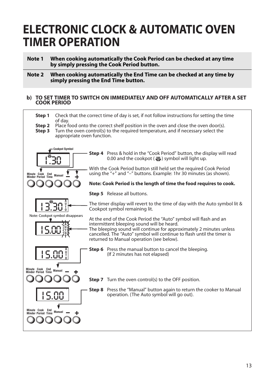 Electronic clock & automatic oven timer operation | Creda Single Oven User Manual | Page 13 / 36