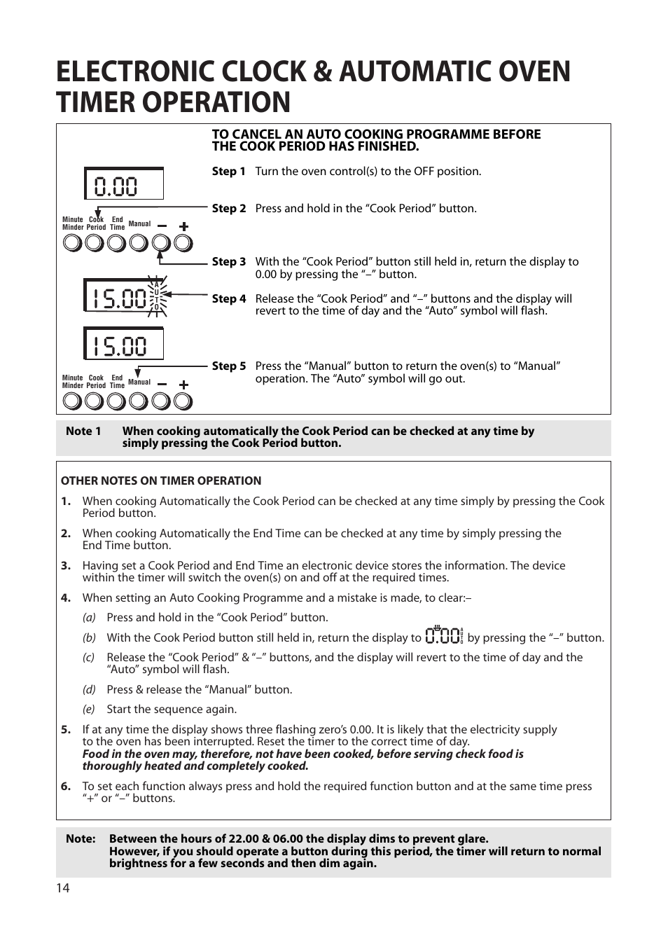 Electronic clock & automatic oven timer operation | Creda Single Oven User Manual | Page 14 / 36