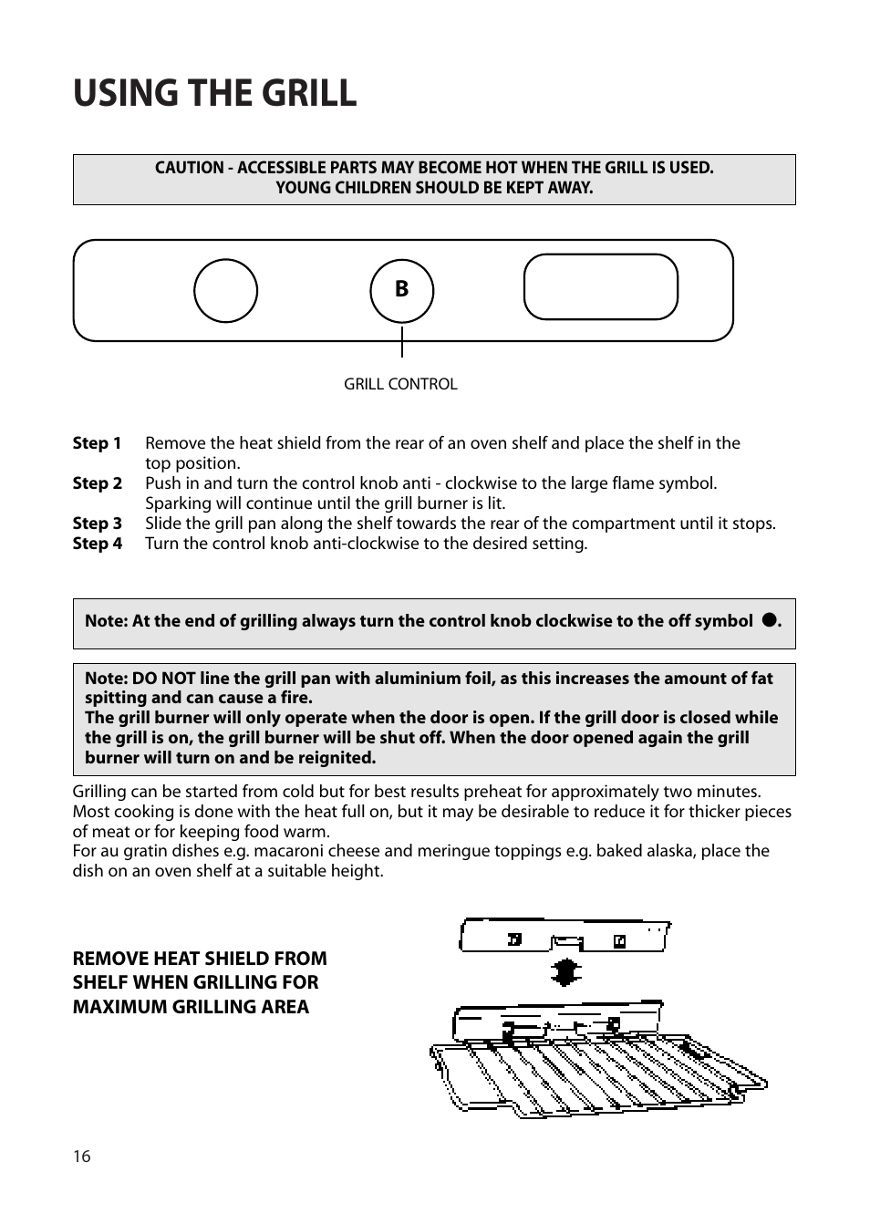 Using the grill | Creda Single Oven User Manual | Page 16 / 36