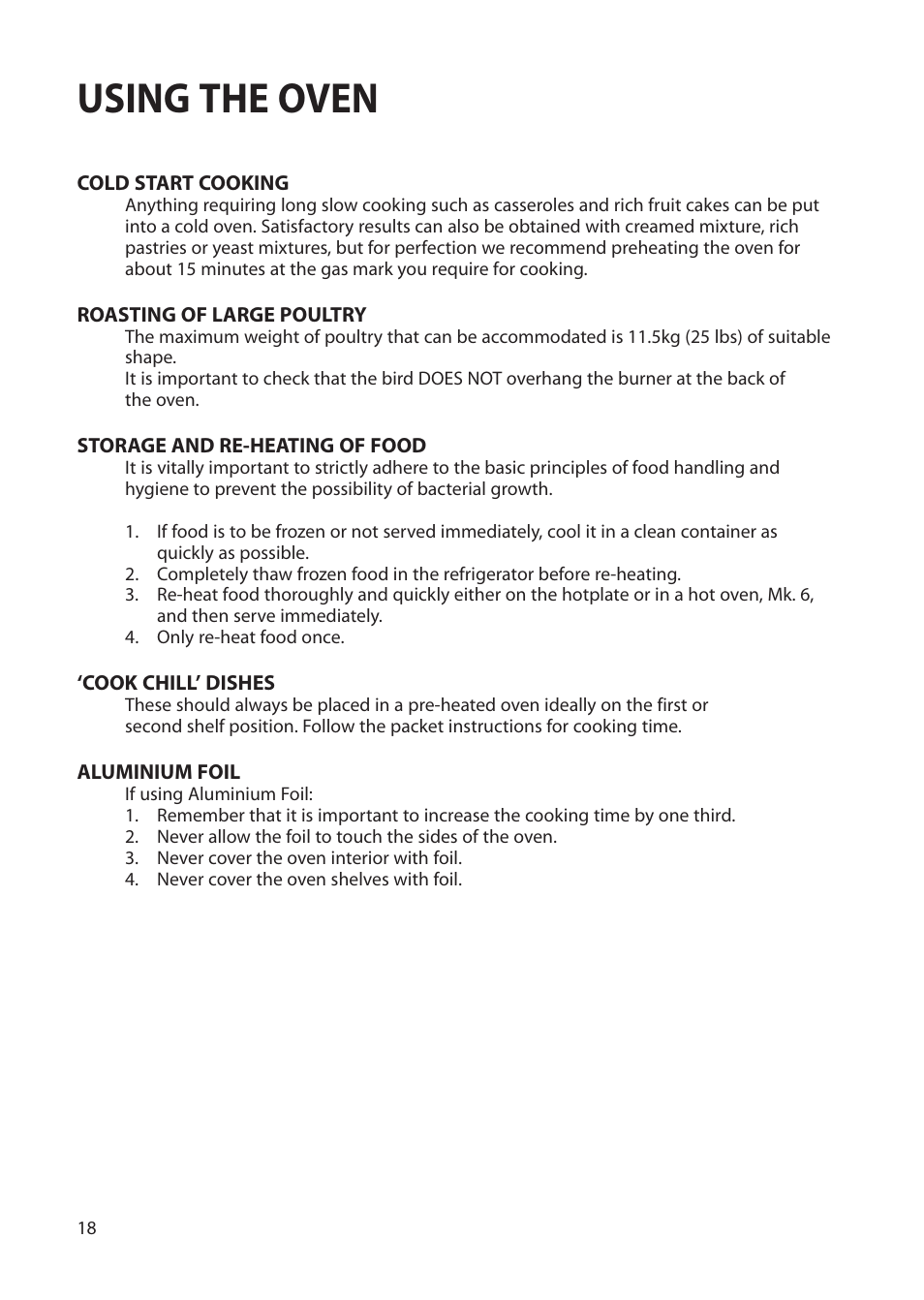Using the oven | Creda Single Oven User Manual | Page 18 / 36