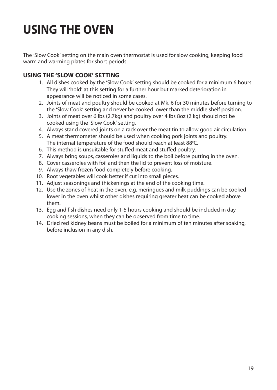 Using the oven | Creda Single Oven User Manual | Page 19 / 36