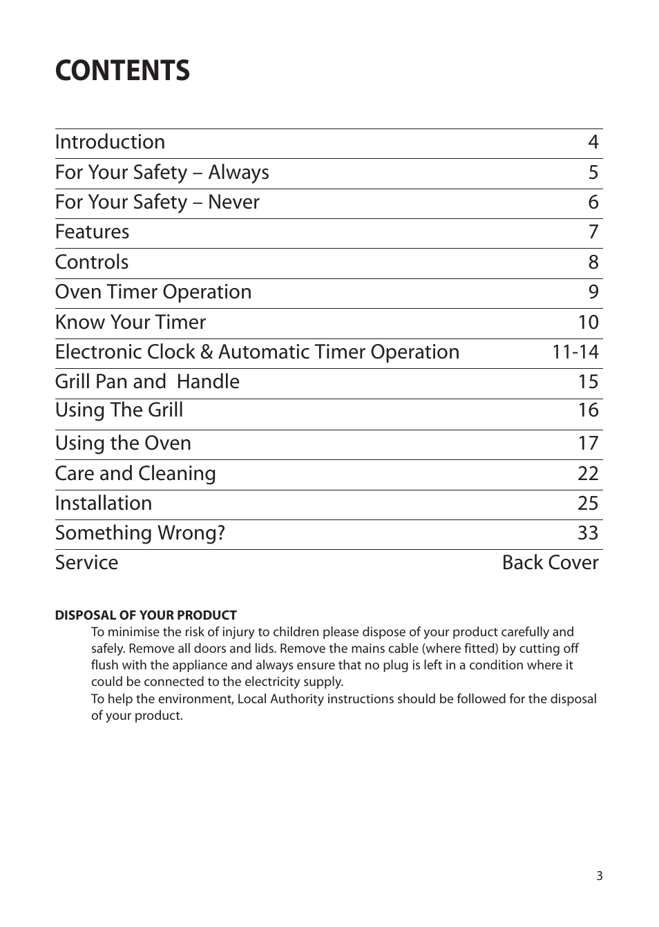 Creda Single Oven User Manual | Page 3 / 36
