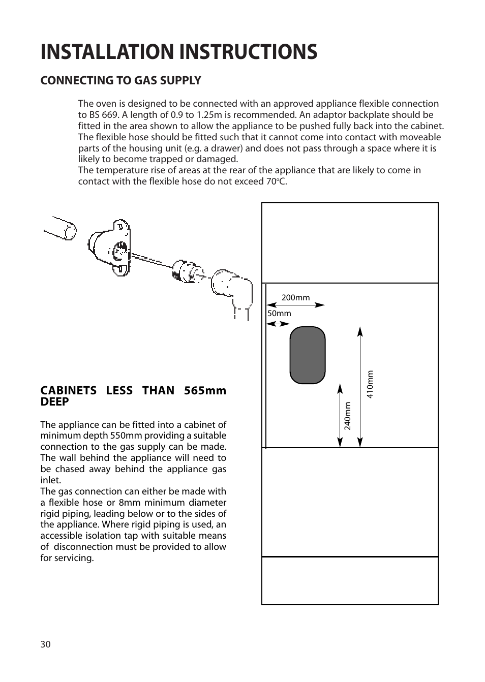 Installation instructions | Creda Single Oven User Manual | Page 30 / 36