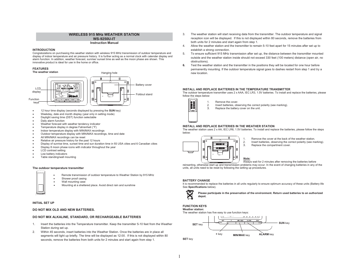 La Crosse Technology WS-9250U-IT User Manual | 7 pages