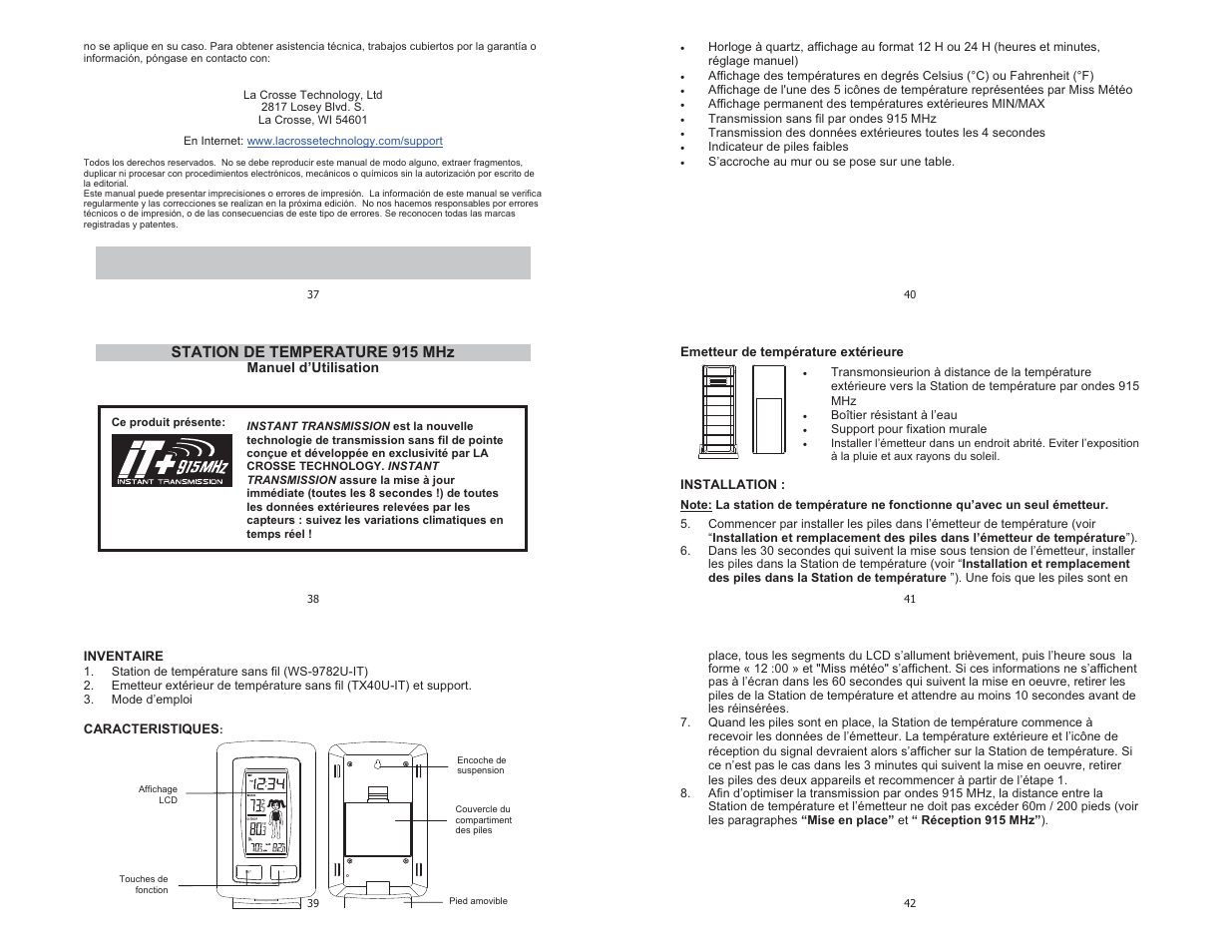 Station de temperature 915 mhz | La Crosse Technology WS-9782 User Manual | Page 7 / 11