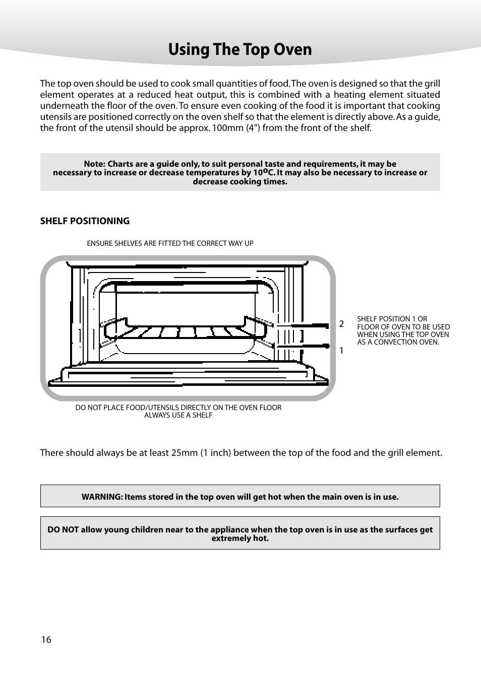 Using the top oven | Creda M350E User Manual | Page 16 / 24