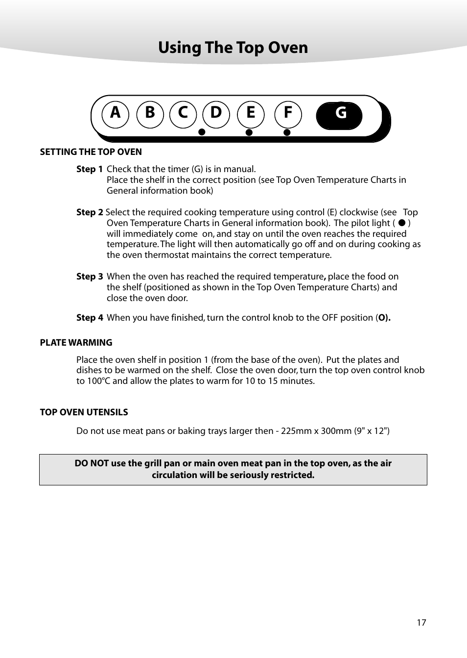 Using the top oven, Ab c d e | Creda M350E User Manual | Page 17 / 24