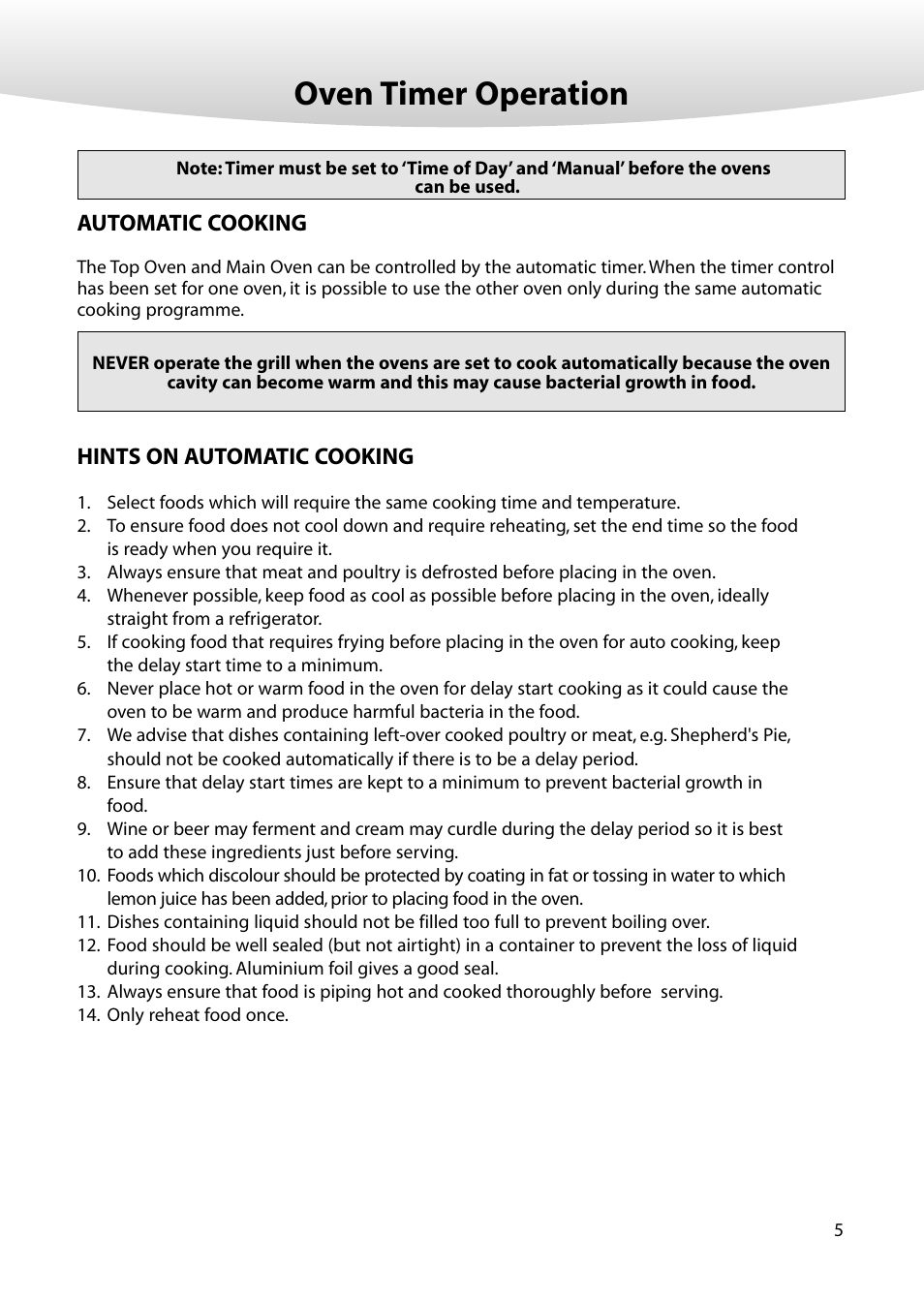 Oven timer operation, Automatic cooking, Hints on automatic cooking | Creda M350E User Manual | Page 5 / 24