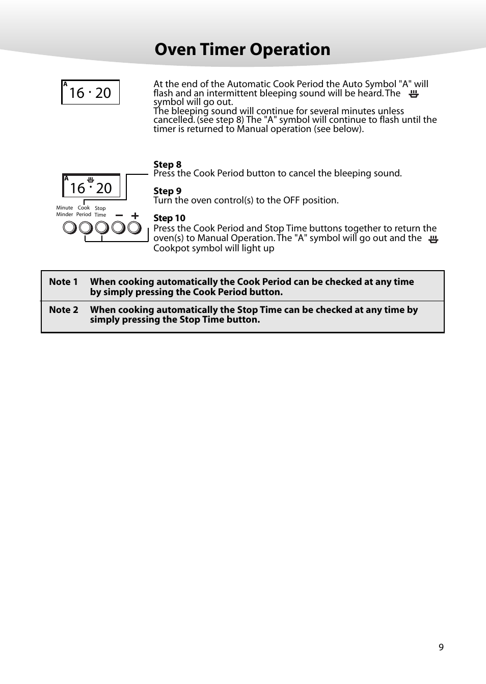 Oven timer operation | Creda M350E User Manual | Page 9 / 24