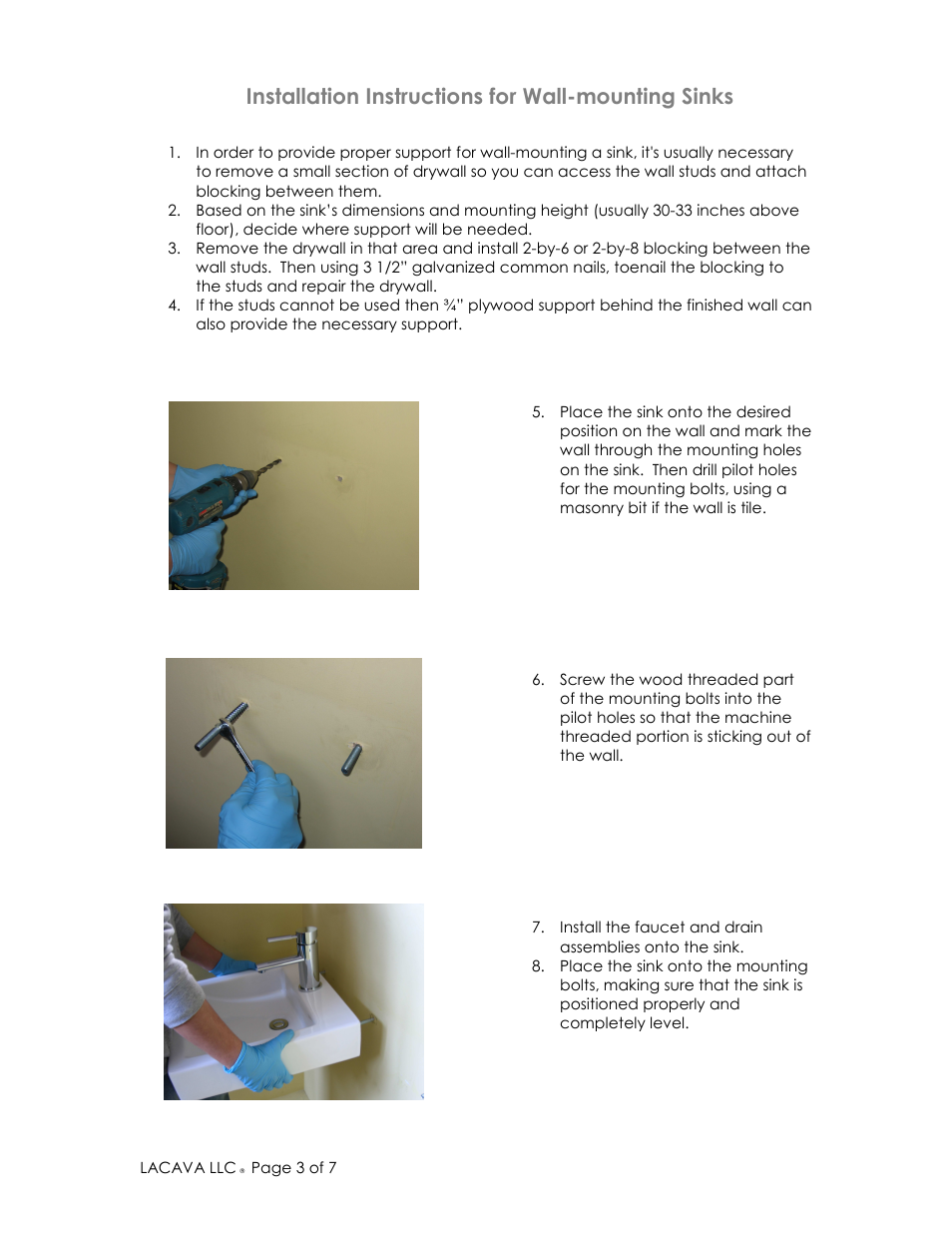 Installation instructions for wall-mounting sinks | Lacava 4282 User Manual | Page 3 / 7