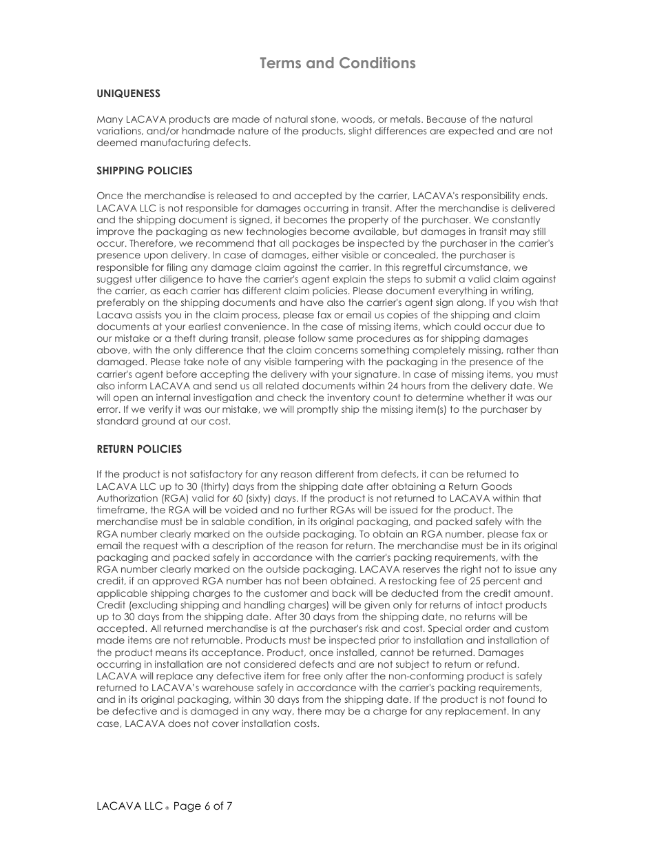Terms and conditions | Lacava 4282 User Manual | Page 6 / 7