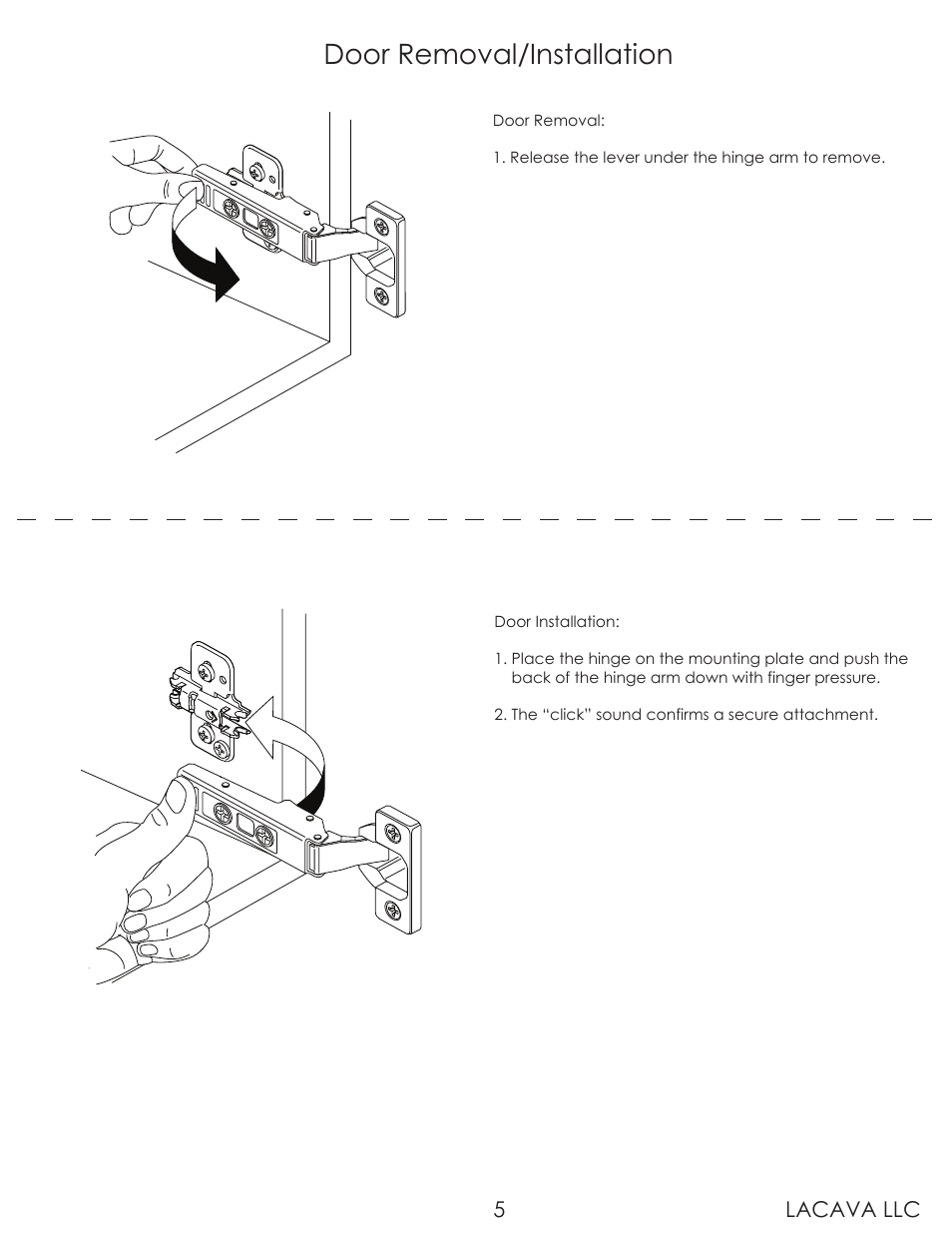 Door removal/installation | Lacava DE142 User Manual | Page 5 / 10