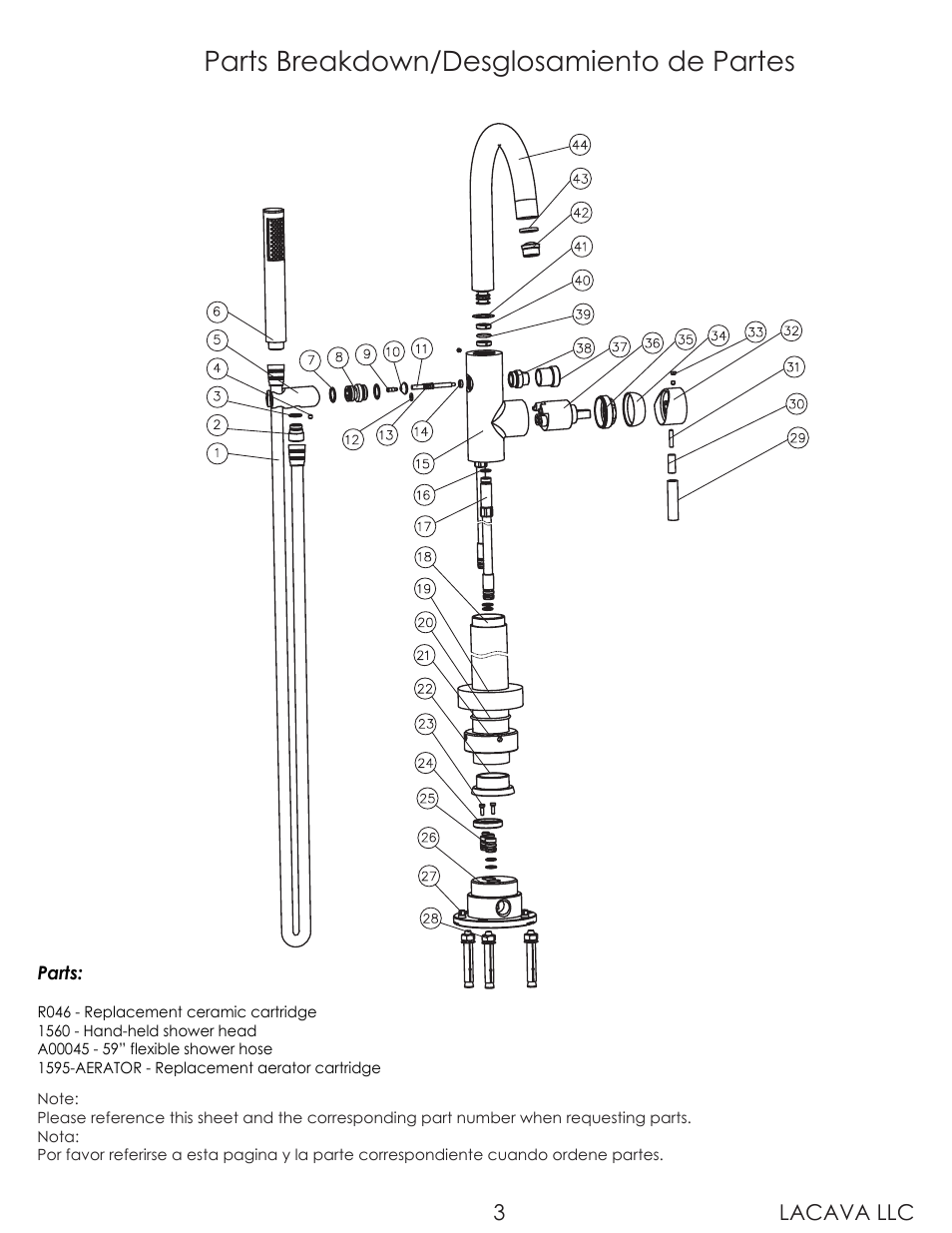 Parts breakdown/desglosamiento de partes, Lacava llc 3 | Lacava 1595 User Manual | Page 3 / 10