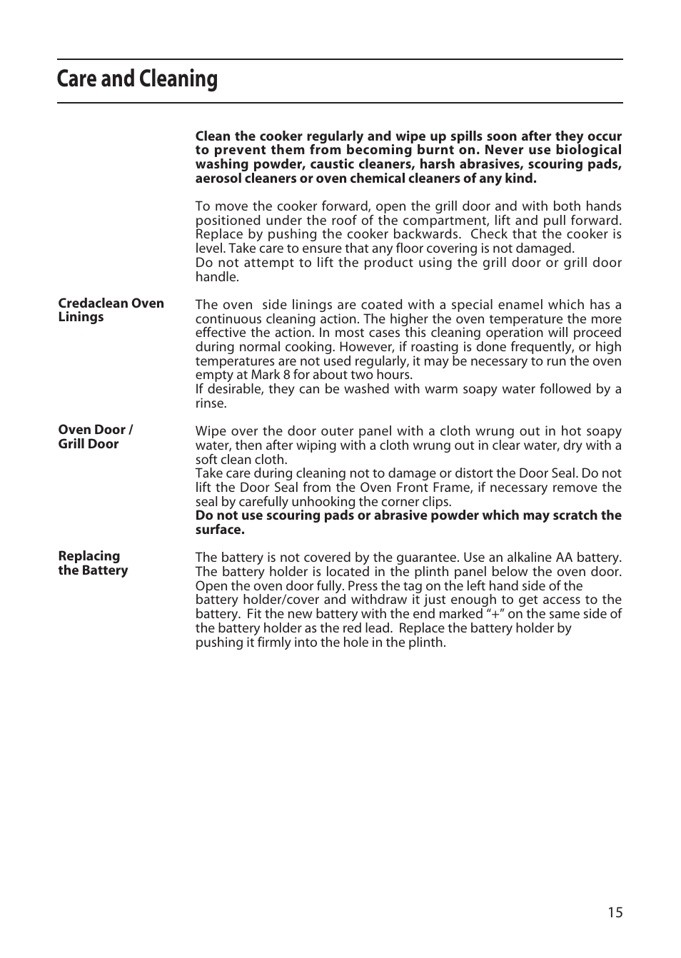 Care and cleaning | Creda X152 User Manual | Page 15 / 24