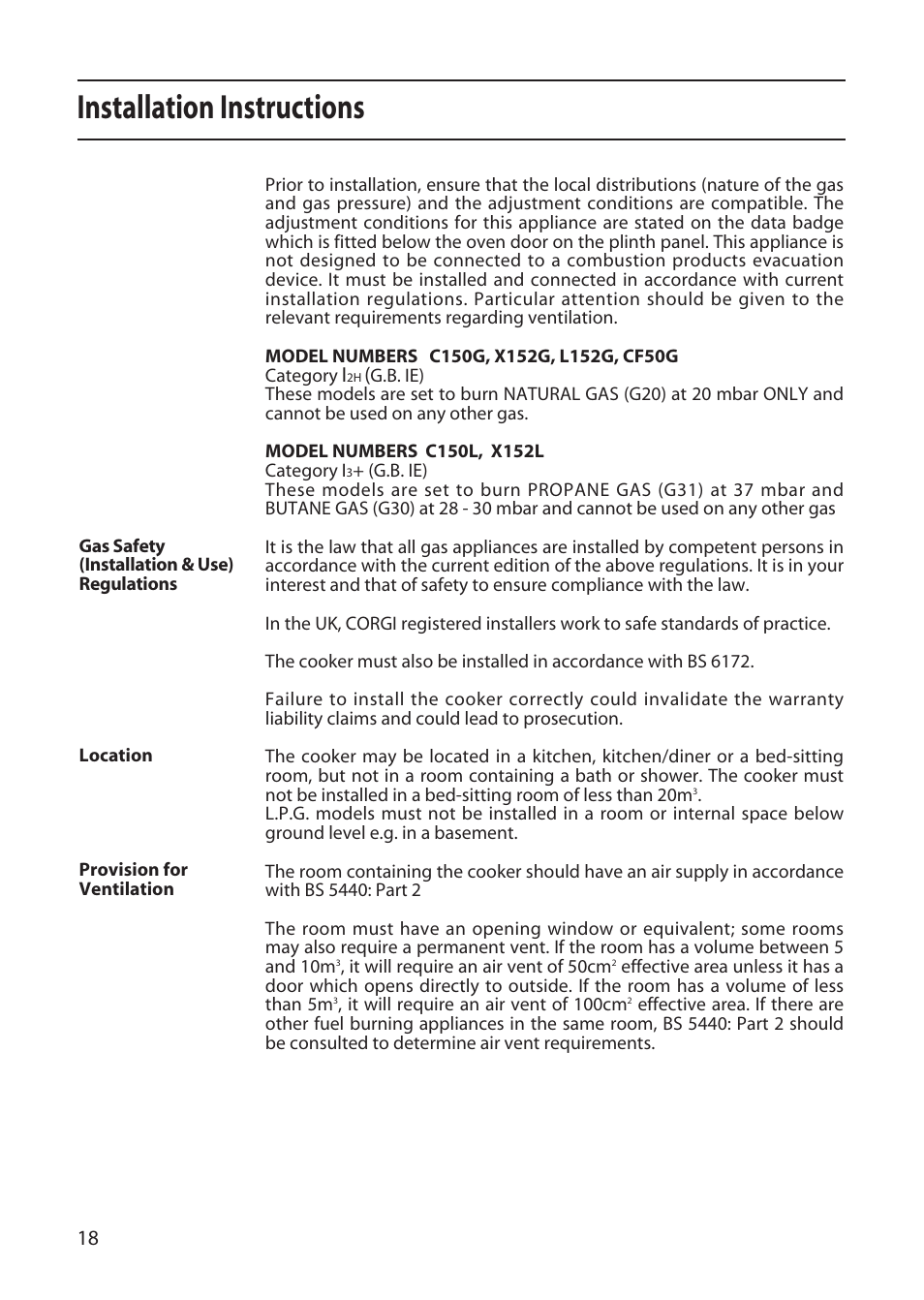 Installation instructions | Creda X152 User Manual | Page 18 / 24