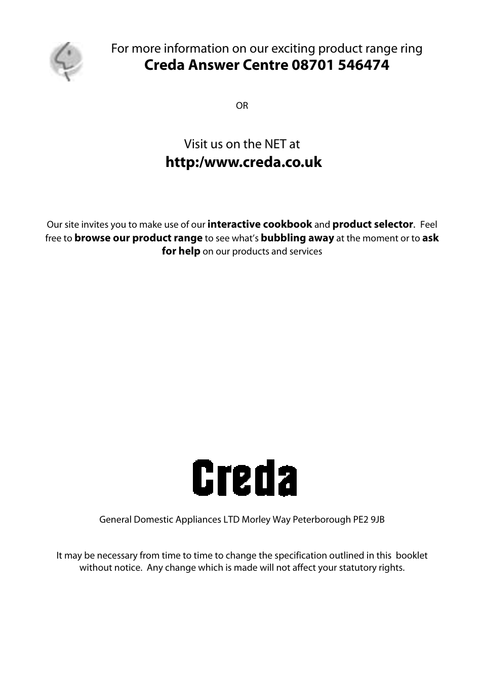 Visit us on the net at | Creda X152 User Manual | Page 2 / 24