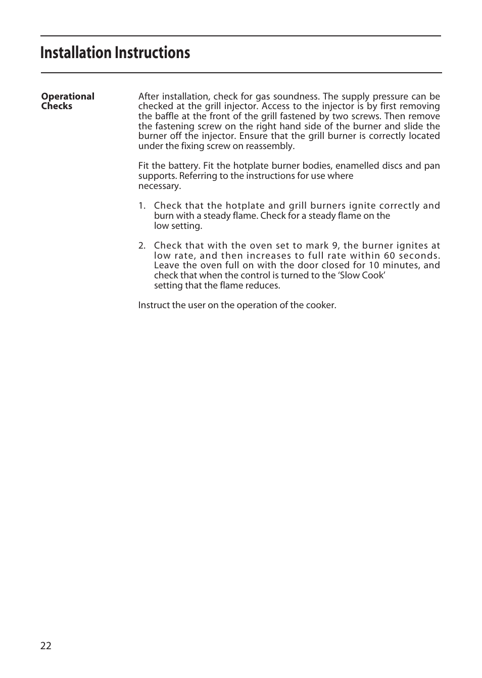 Installation instructions | Creda X152 User Manual | Page 22 / 24