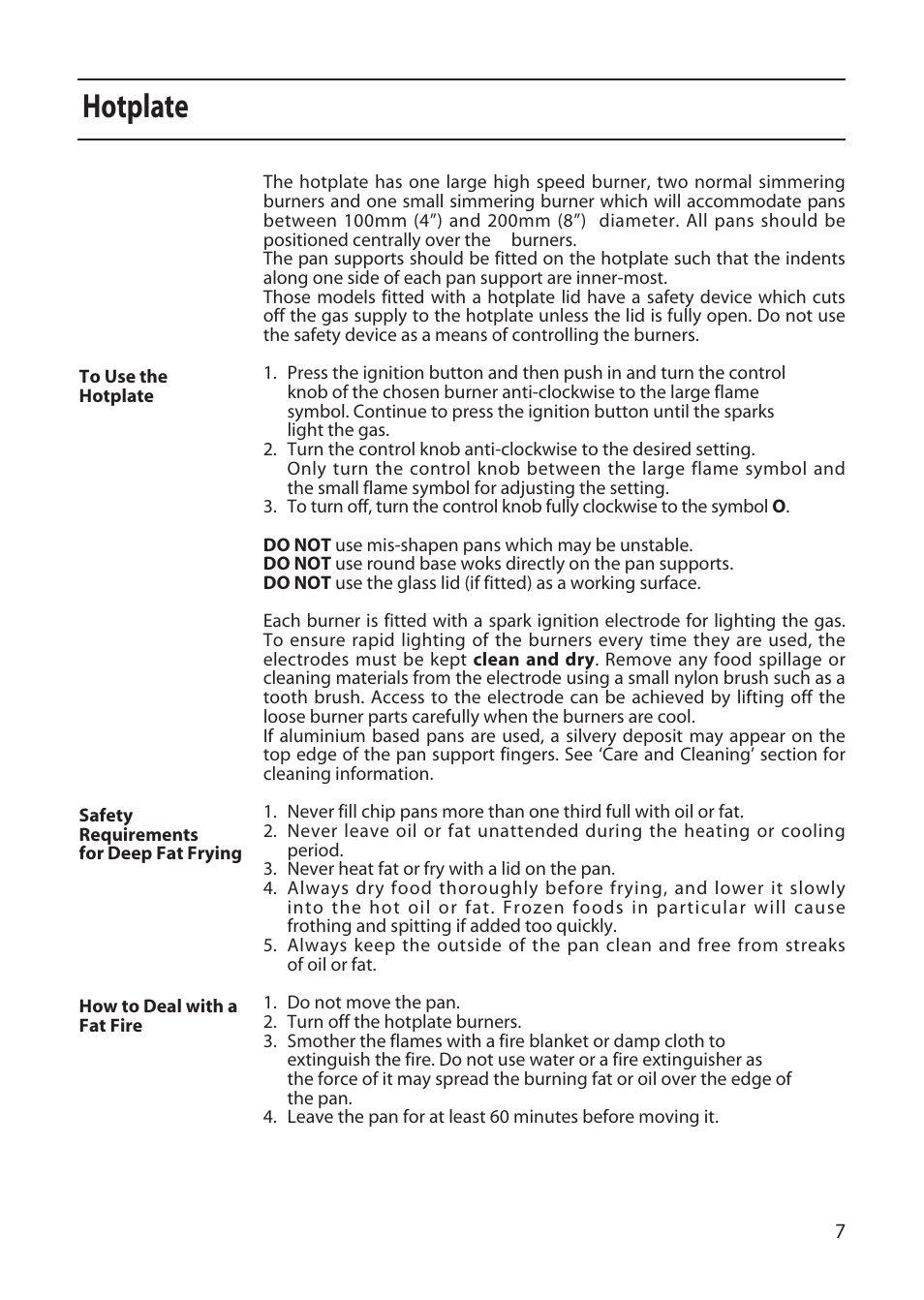 Hotplate | Creda X152 User Manual | Page 7 / 24