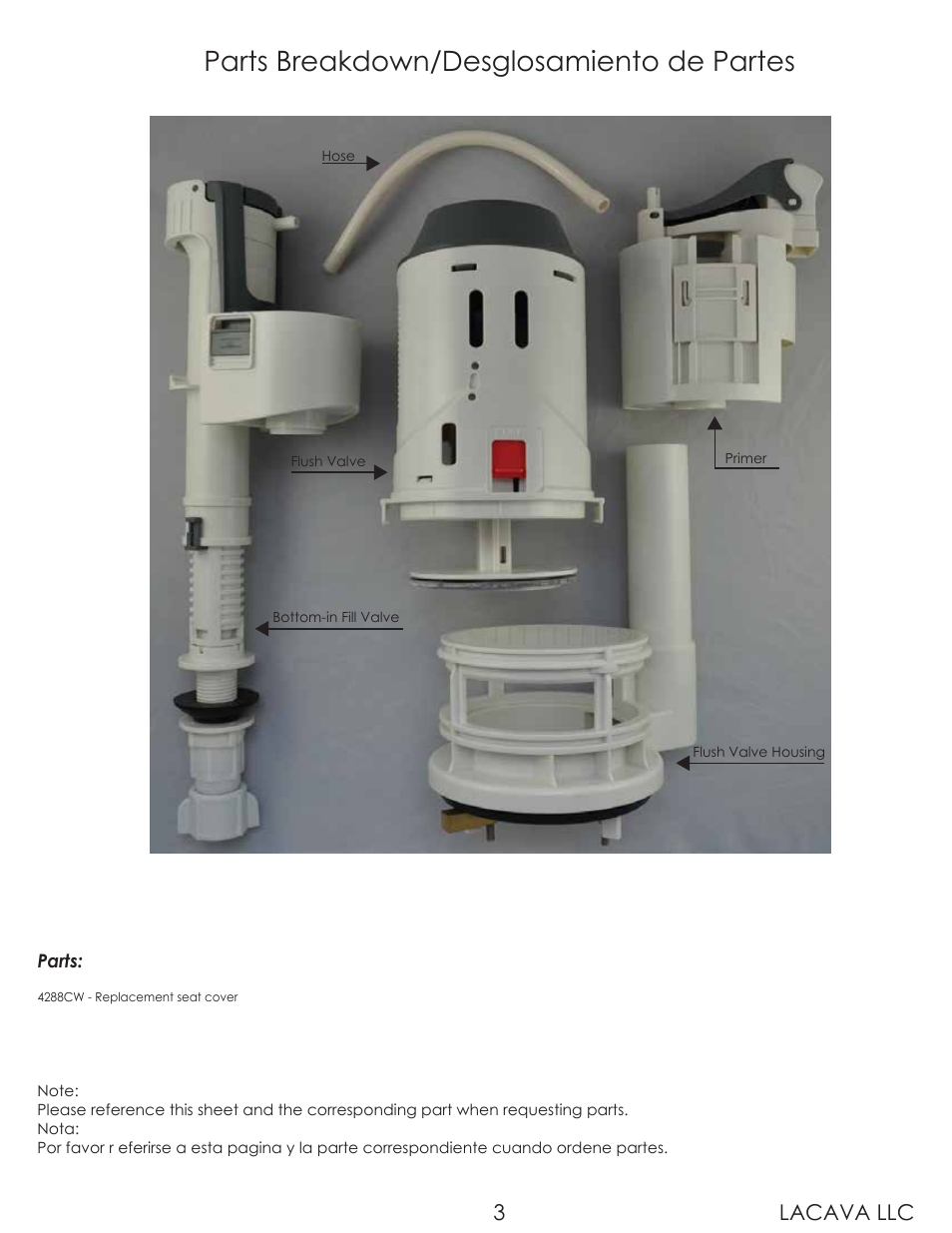 Parts breakdown/desglosamiento de partes, Lacava llc 3 | Lacava 4288 User Manual | Page 3 / 10