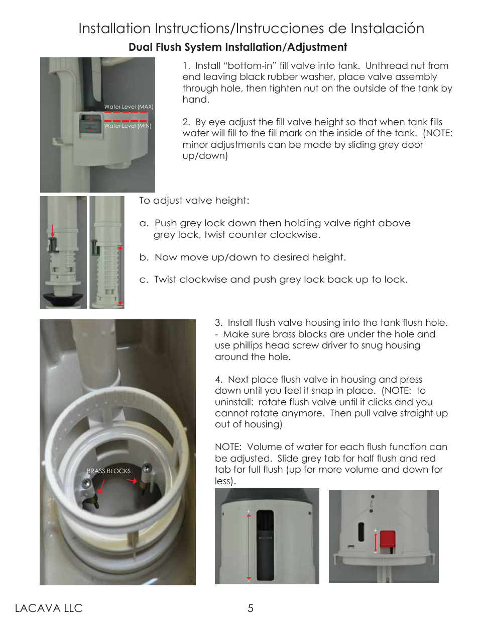 Lacava llc 5, Dual flush system installation/adjustment | Lacava 4288 User Manual | Page 5 / 10