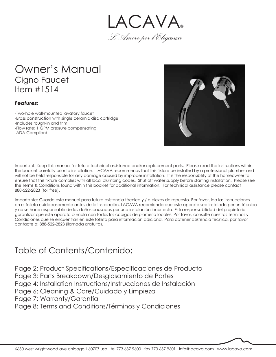 Lacava 1514 User Manual | 9 pages