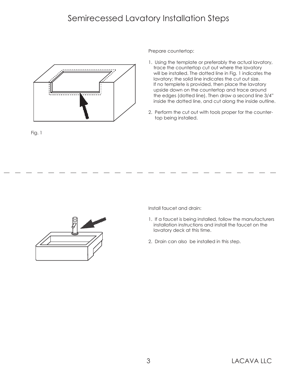 Semirecessed lavatory installation steps, Lacava llc 3 | Lacava SC010 User Manual | Page 3 / 8