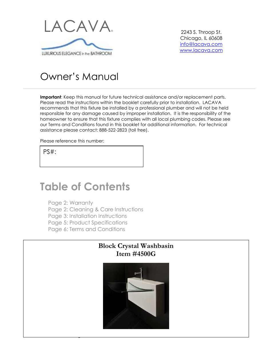 Lacava 4500G User Manual | 7 pages