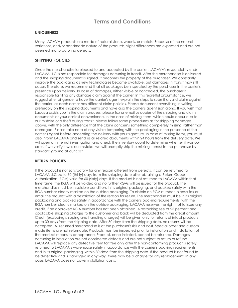 Terms and conditions | Lacava 4500G User Manual | Page 6 / 7