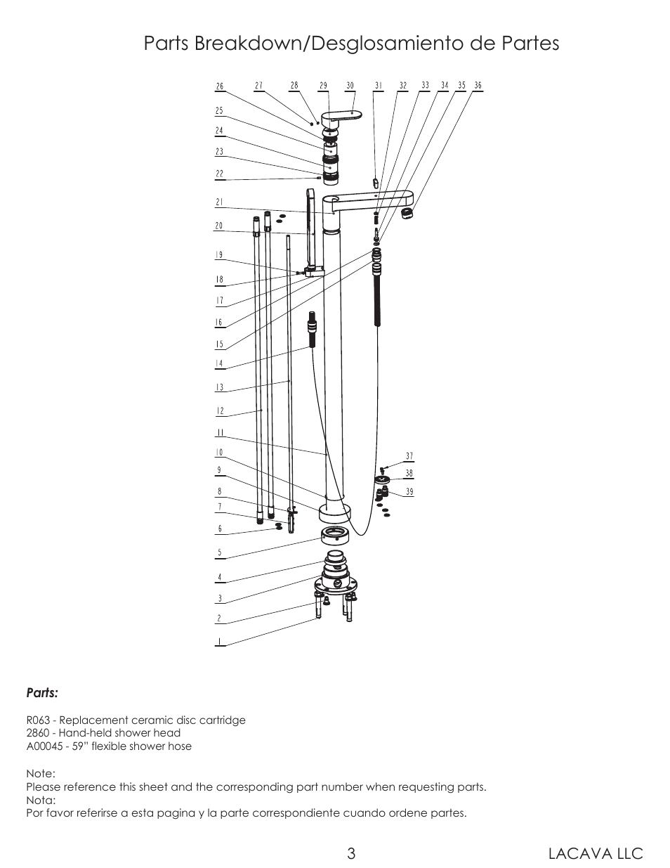 Parts breakdown/desglosamiento de partes, Lacava llc 3 | Lacava 2895 User Manual | Page 3 / 10