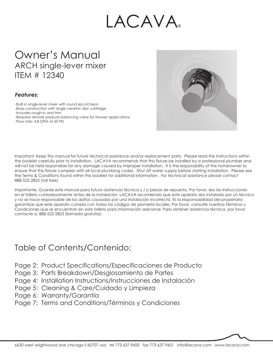 Lacava 12340 User Manual | 8 pages