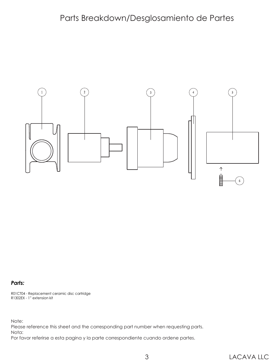 Parts breakdown/desglosamiento de partes, Lacava llc 3 | Lacava 12340 User Manual | Page 3 / 8