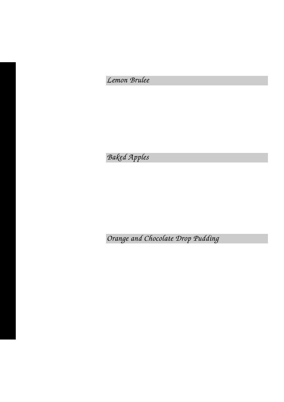 Baked apples, Orange and chocolate drop pudding, Lemon brulee | Creda MBO50 User Manual | Page 58 / 69