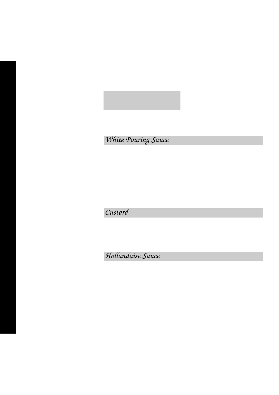 Sauces, White pouring sauce, Custard | Hollandaise sauce | Creda MBO50 User Manual | Page 60 / 69