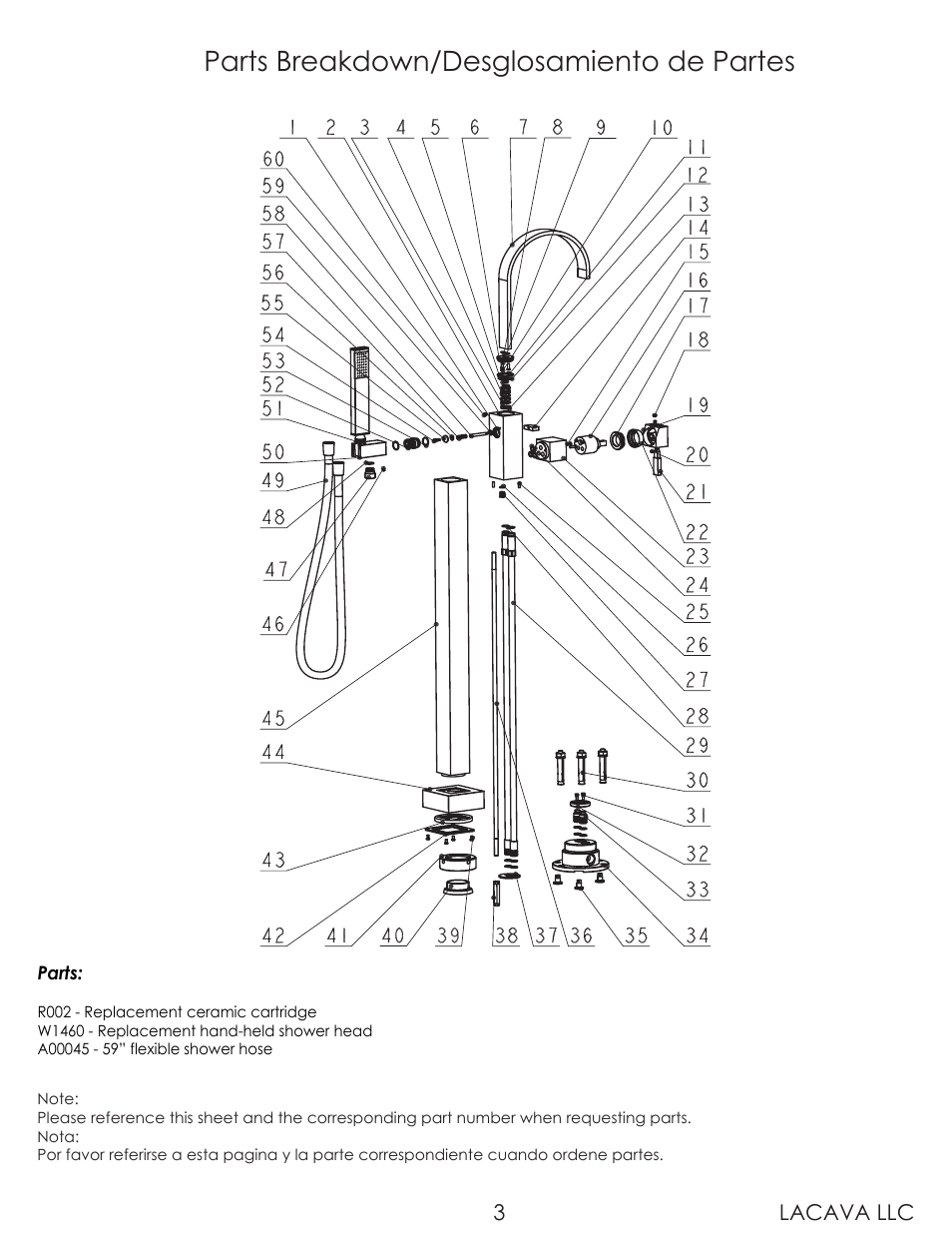 Parts breakdown/desglosamiento de partes, Lacava llc 3 | Lacava 1495 User Manual | Page 3 / 10