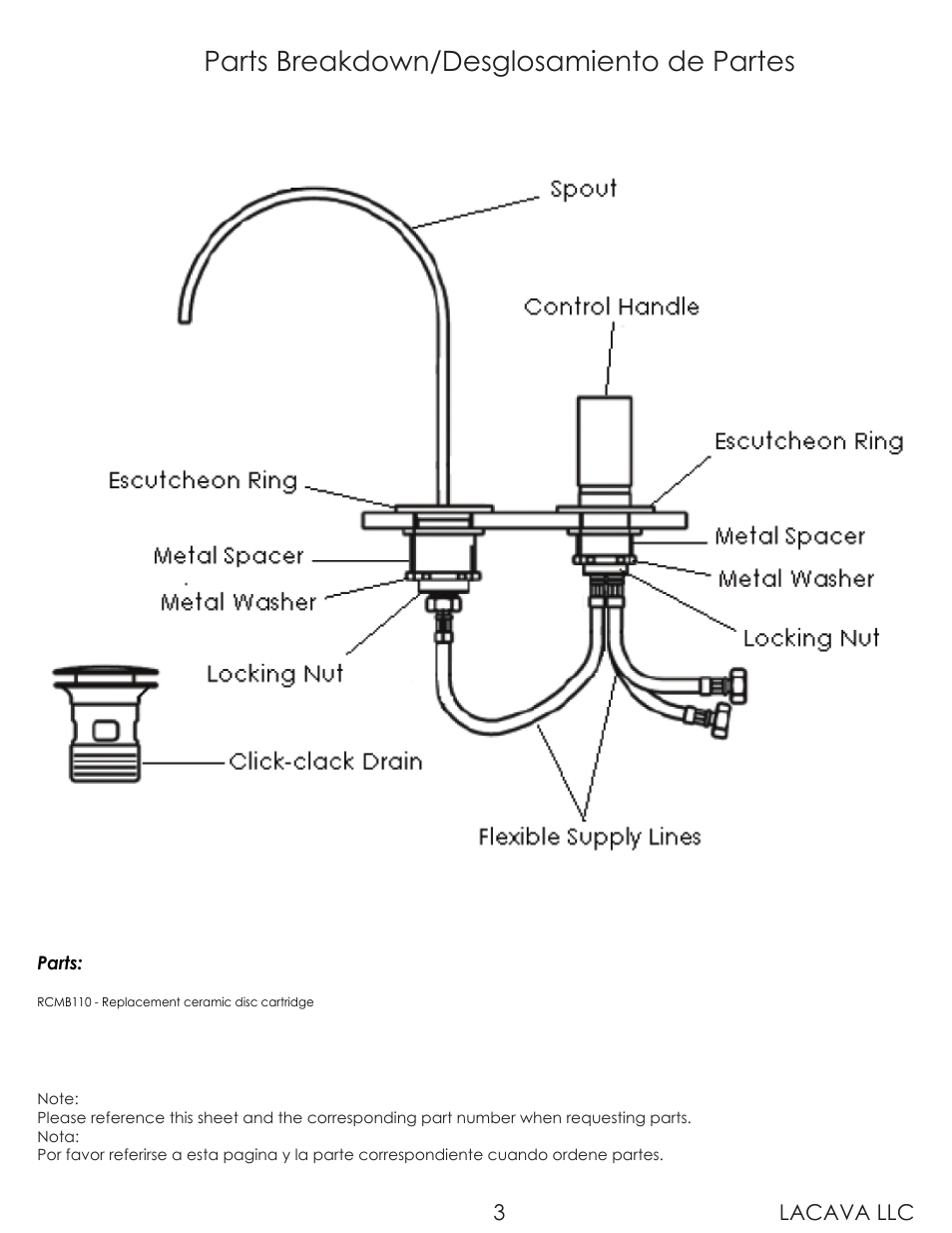 Parts breakdown/desglosamiento de partes | Lacava 13010 User Manual | Page 3 / 8