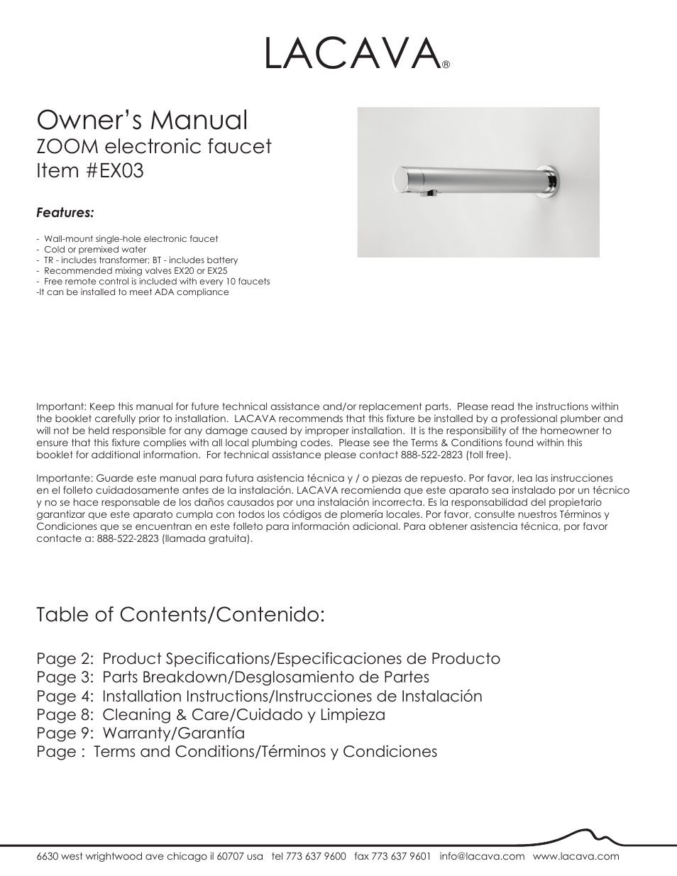 Lacava EX03 User Manual | 11 pages