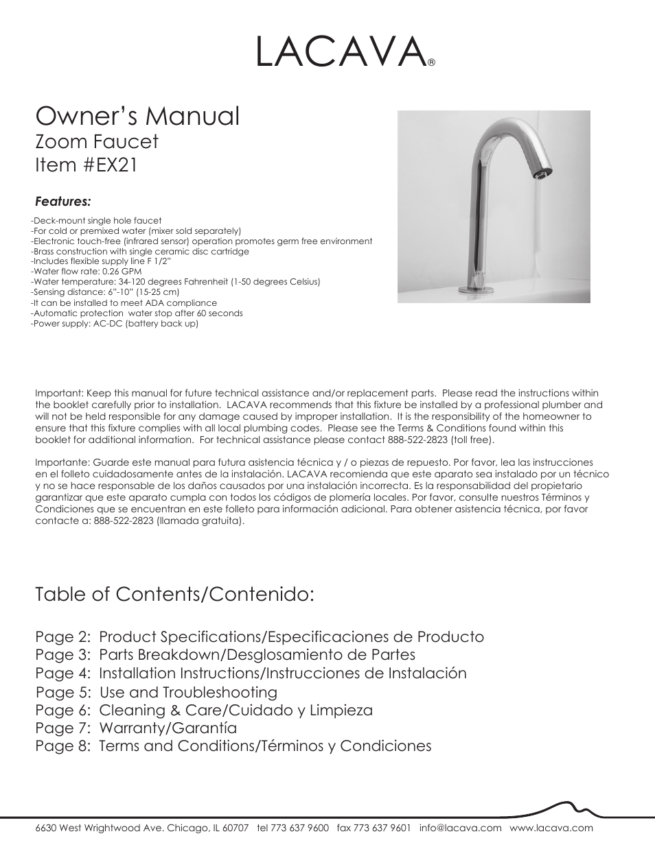 Lacava EX21 User Manual | 9 pages