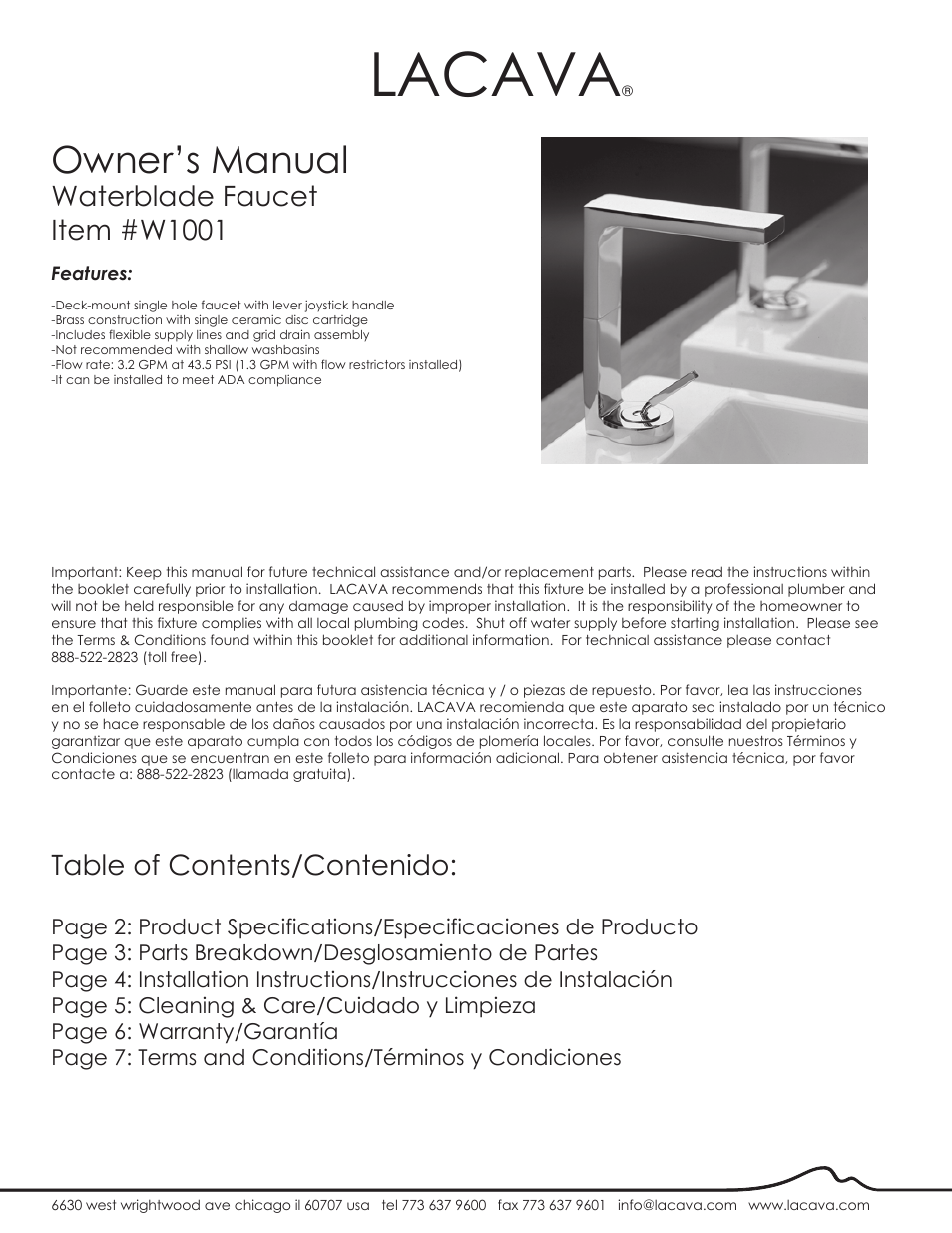 Lacava W1001 User Manual | 8 pages