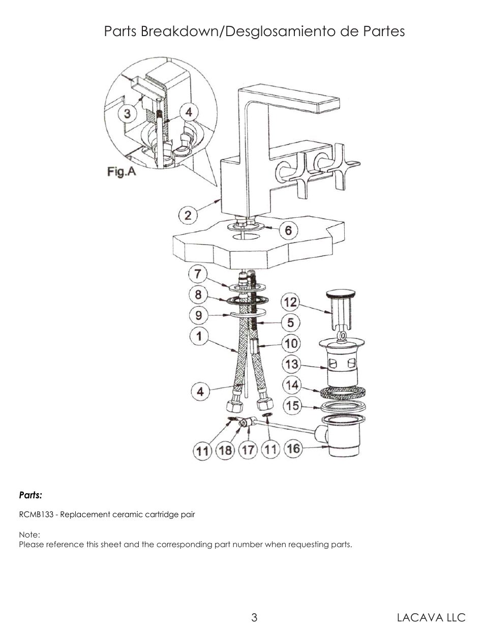 Parts breakdown/desglosamiento de partes | Lacava W1010 User Manual | Page 3 / 8