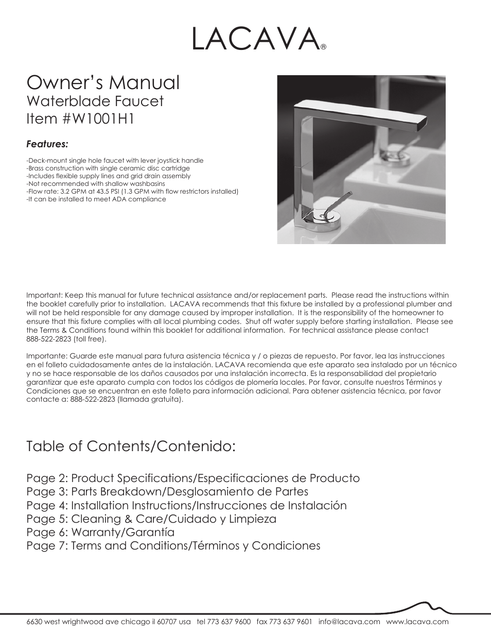 Lacava W1001H1 User Manual | 8 pages