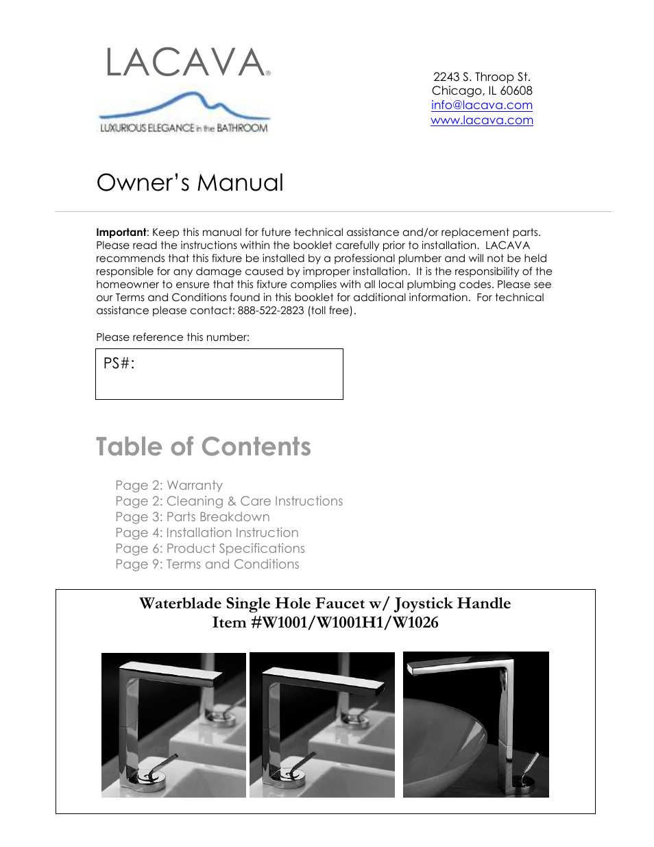 Lacava W1026 User Manual | 10 pages