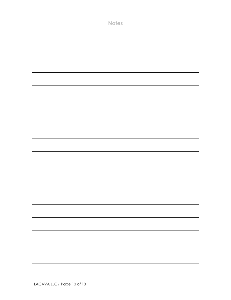 Lacava W1026 User Manual | Page 10 / 10