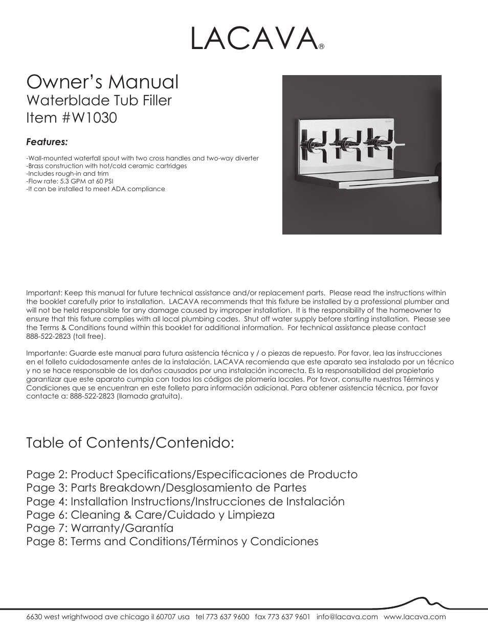 Lacava W1030 User Manual | 9 pages