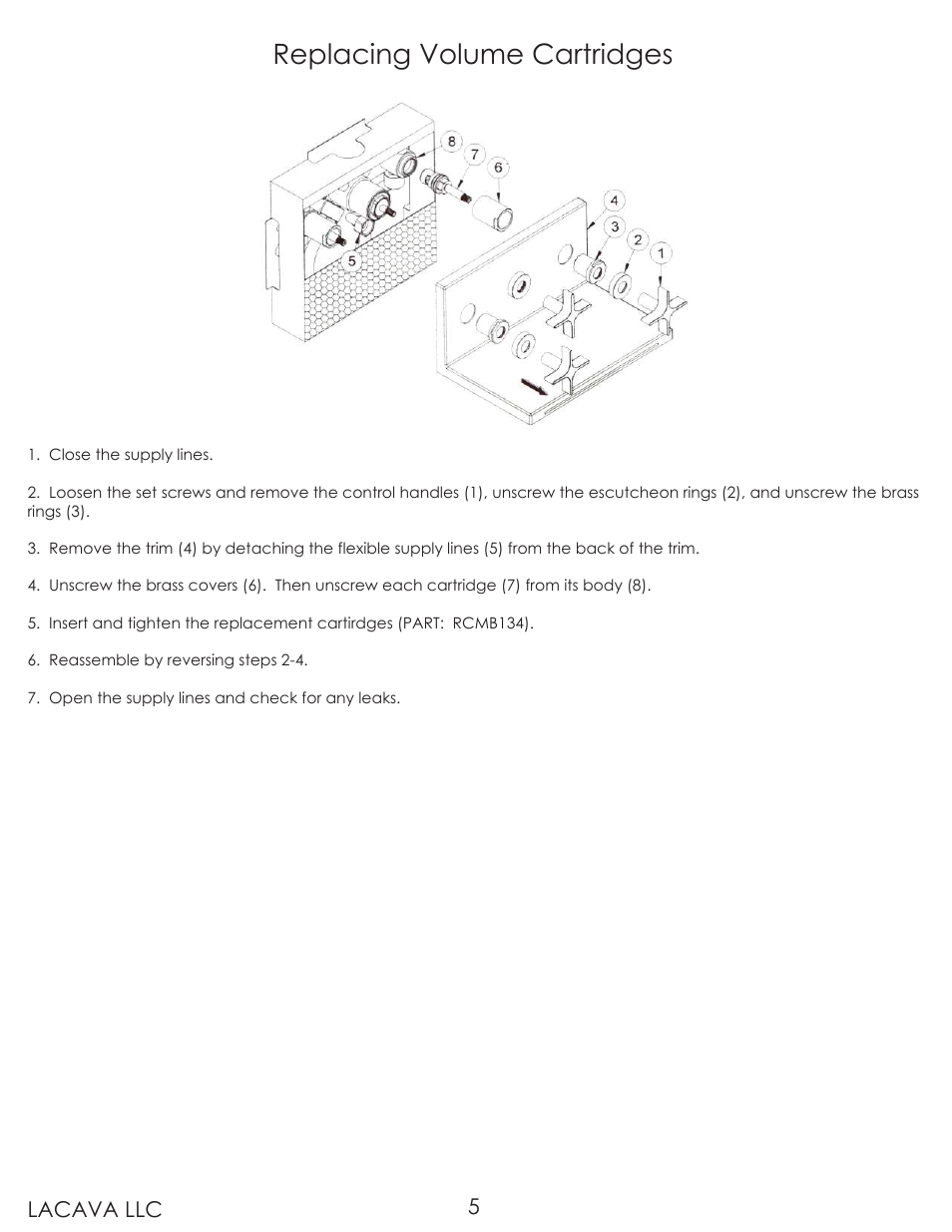 Replacing volume cartridges, Lacava llc 5 | Lacava W1030 User Manual | Page 5 / 9