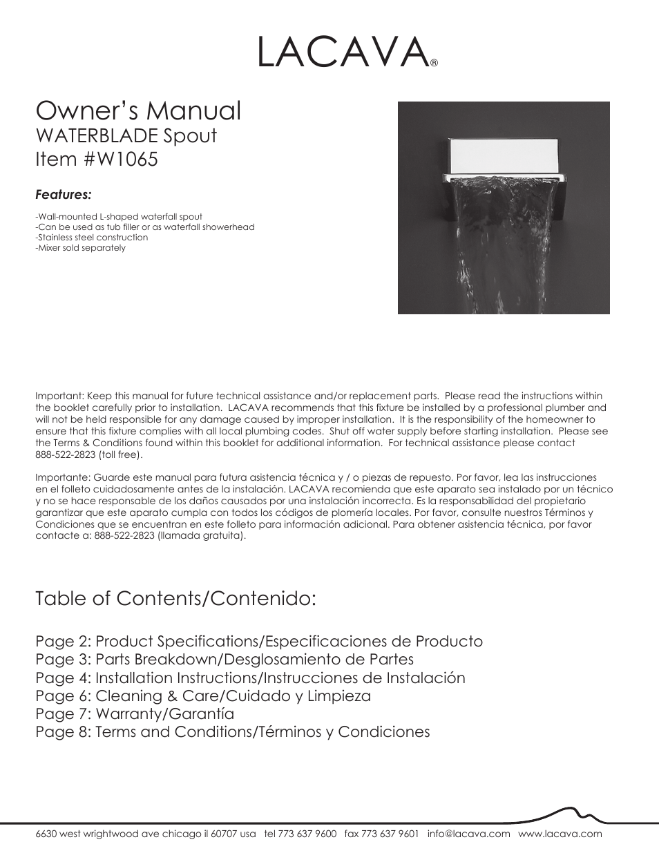 Lacava W1065 User Manual | 9 pages