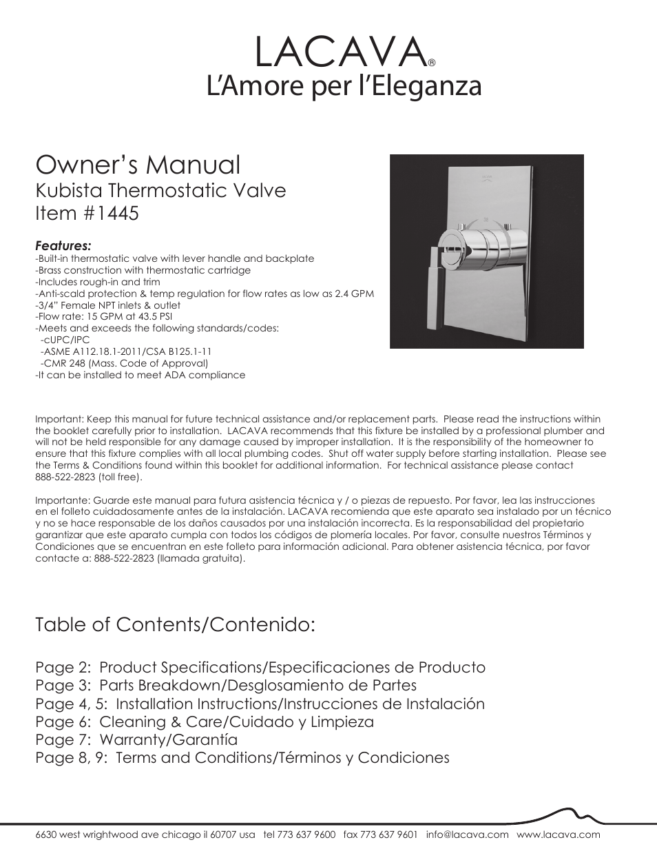 Lacava 1445 User Manual | 9 pages