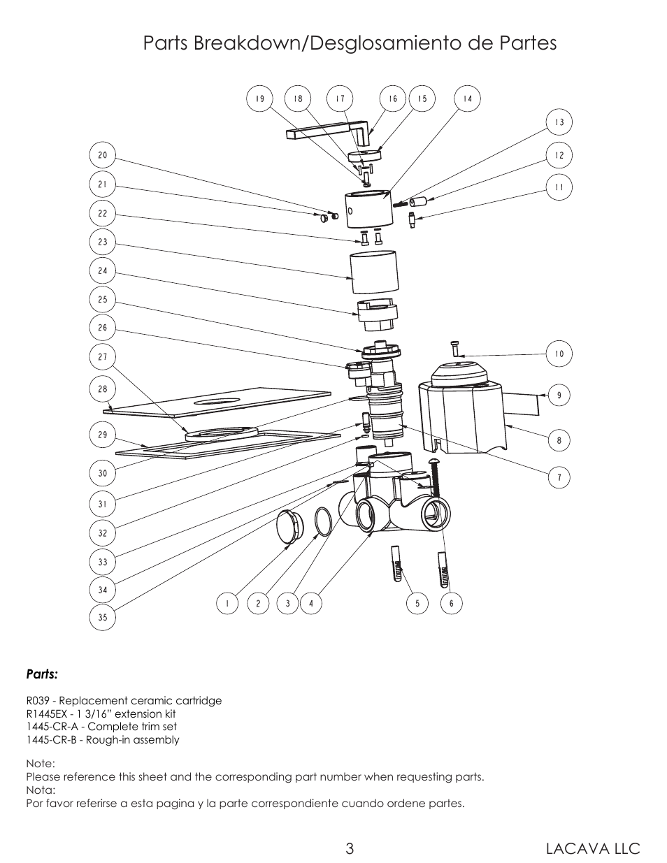 Parts breakdown/desglosamiento de partes, Lacava llc 3 | Lacava 1445 User Manual | Page 3 / 9