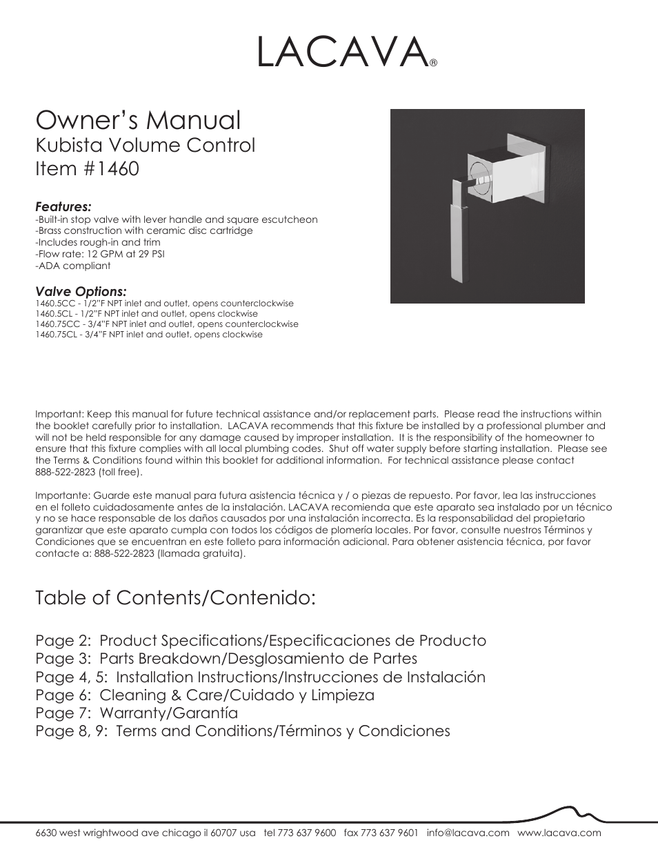 Lacava 1460 User Manual | 9 pages