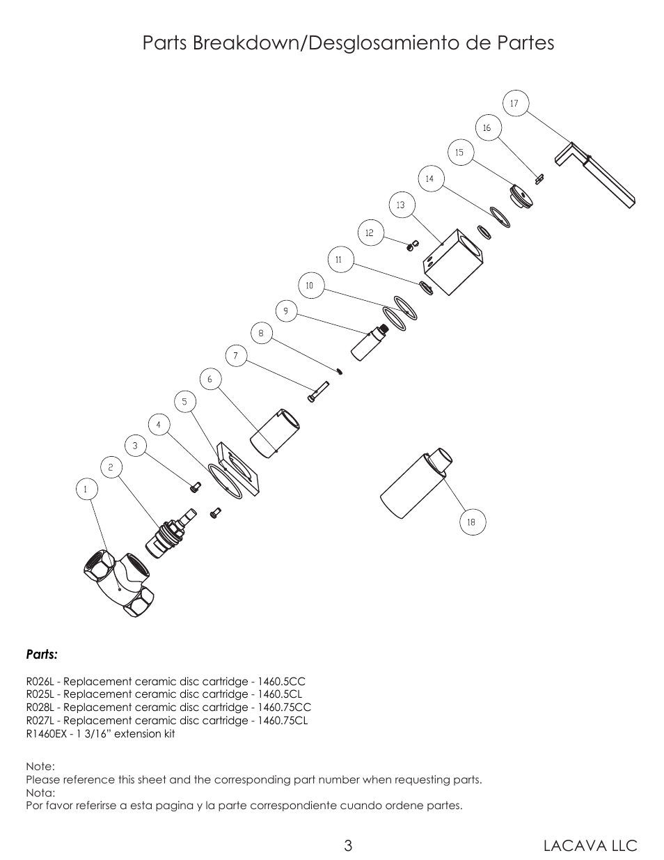 Parts breakdown/desglosamiento de partes, Lacava llc 3 | Lacava 1460 User Manual | Page 3 / 9