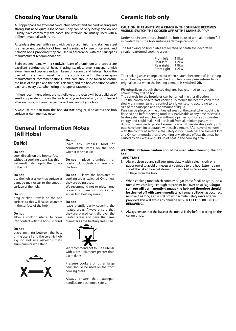 Ceramic hob only, Choosing your utensils | Creda JACKSON J151E User Manual | Page 4 / 8